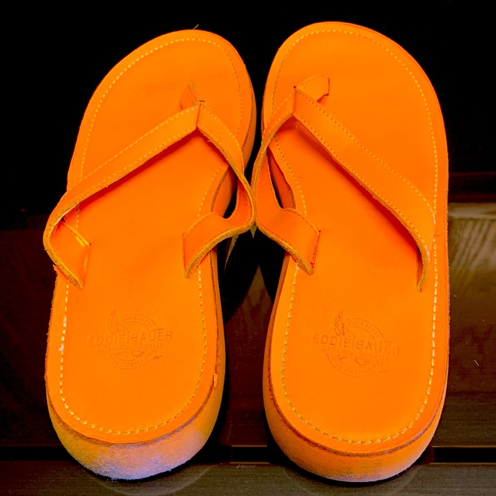 Eddie Bauer Bright Orange Leather Flip Flop Sandals